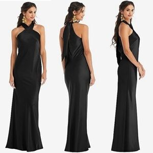 NWT Lovely Dessy Group Draped Twist Halter Tie-Back Trumpet Gown Large LB025
